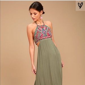 NWT Lulus Olive green cutout maxi dress. Small